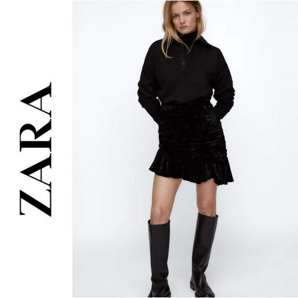 NWT ZARA High-Waist Velvet Asymmetrical Mini Skirt - Picture 9 of 9